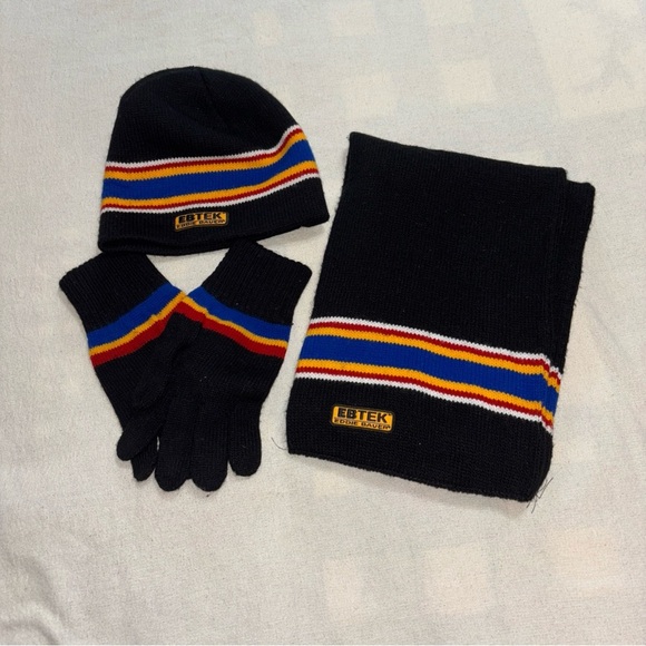 Eddie Bauer EBTEK ‎ Multicolored Stripe 3pc Set Gloves Scarf & Hat OSFM - Picture 1 of 8